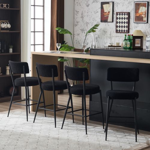 Set of 2 modern teddy fabric upholstered bar stools - Metal base high stool - Suitable for kitchen Set of 2 modern teddy fabric upholstered bar stools - Metal base high stool - Suitable for kitchen